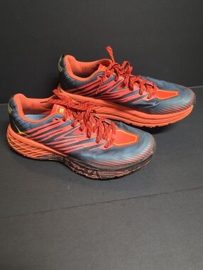 Hoka SpeedGoat 4 Orange and Navy Men's Running Shoes Size  9
